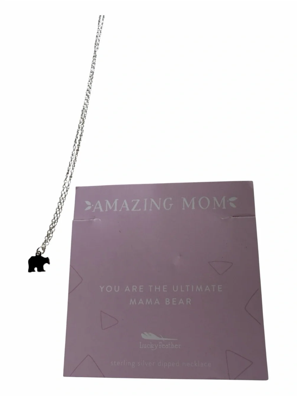 Lucky Feather Amazing Mom Mama Bear Sterling Silver Dipped Necklace NWT Gift